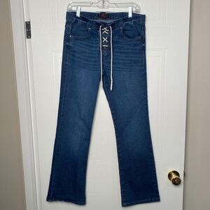 No Boundaries Dark Blue Lace-Up Flare Jeans